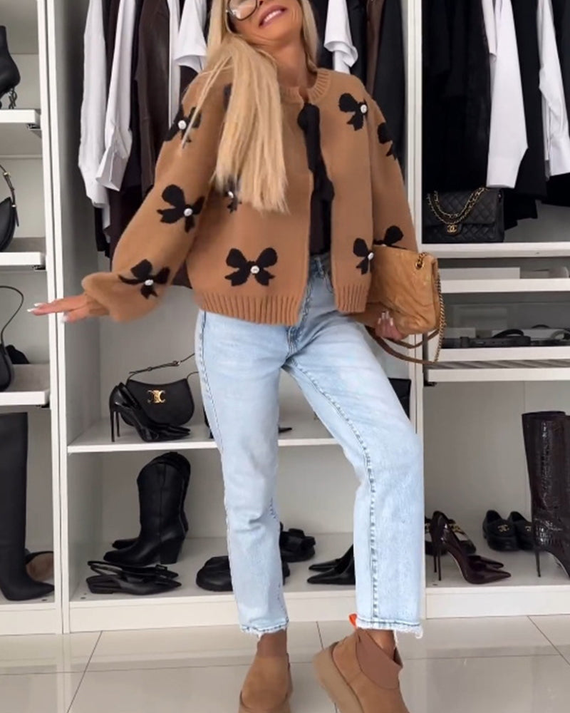 ESMERALDA - TRENDY PEARL-TRIMMED RIBBON CARDIGAN