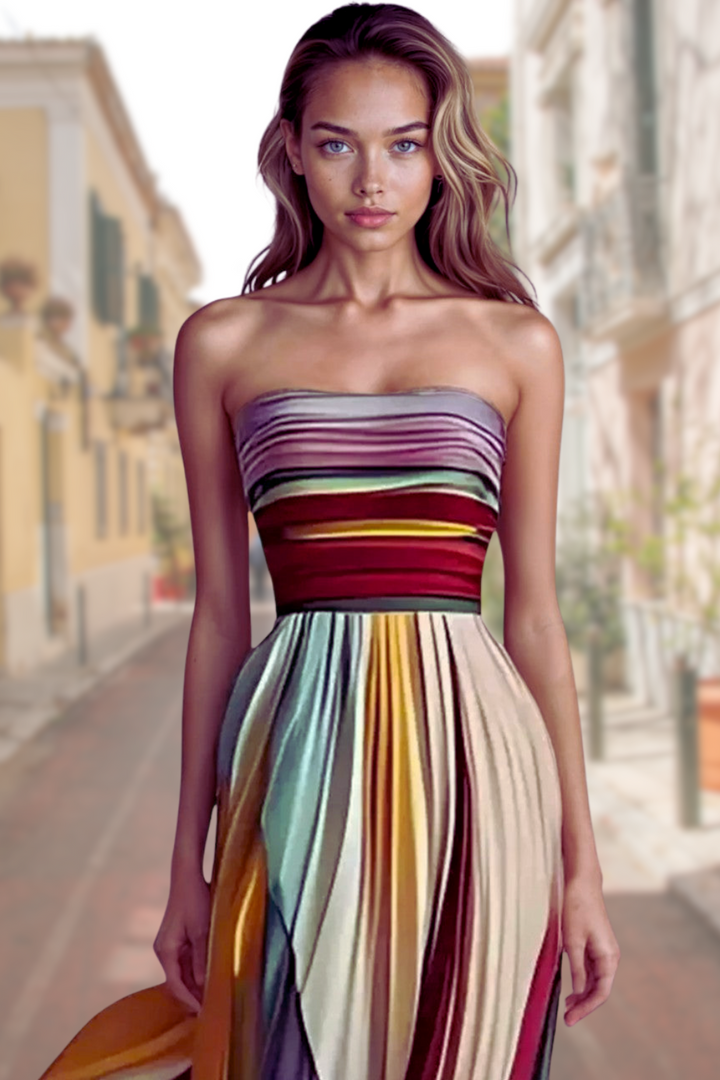 EILISH - STRIPE PRINT TUBE DRESS