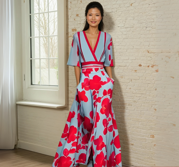 Evie - Elegant Dress With Flower Pattern!