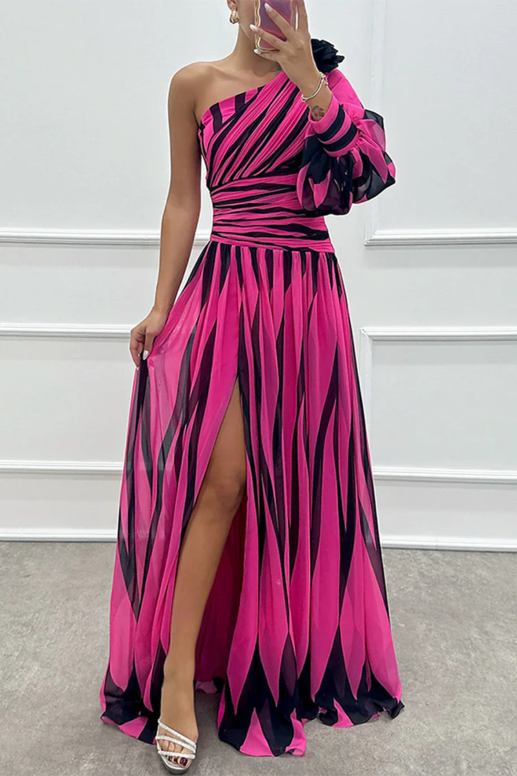 WIENONA - CHIC STRIPED ASYMMETRICAL MAXI DRESS