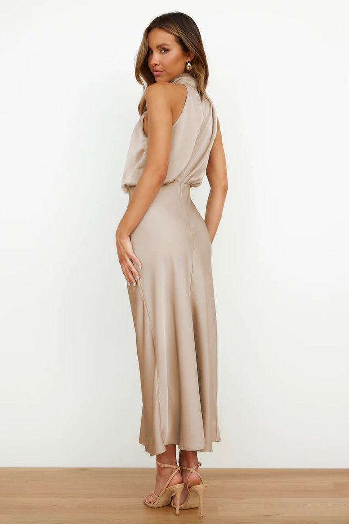 CAI - SATIN HALTERNECK MAXI DRESS