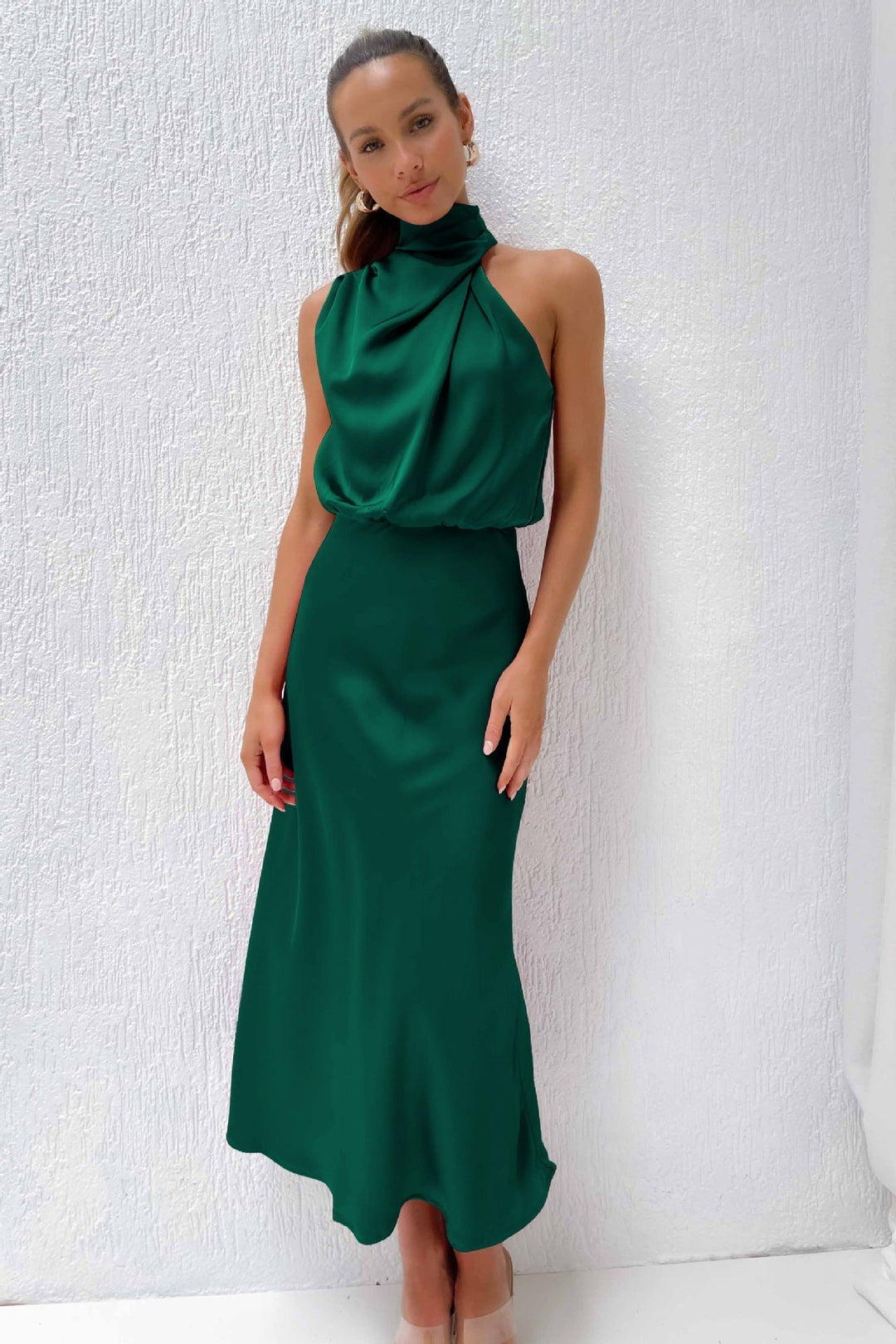 CAI - SATIN HALTERNECK MAXI DRESS