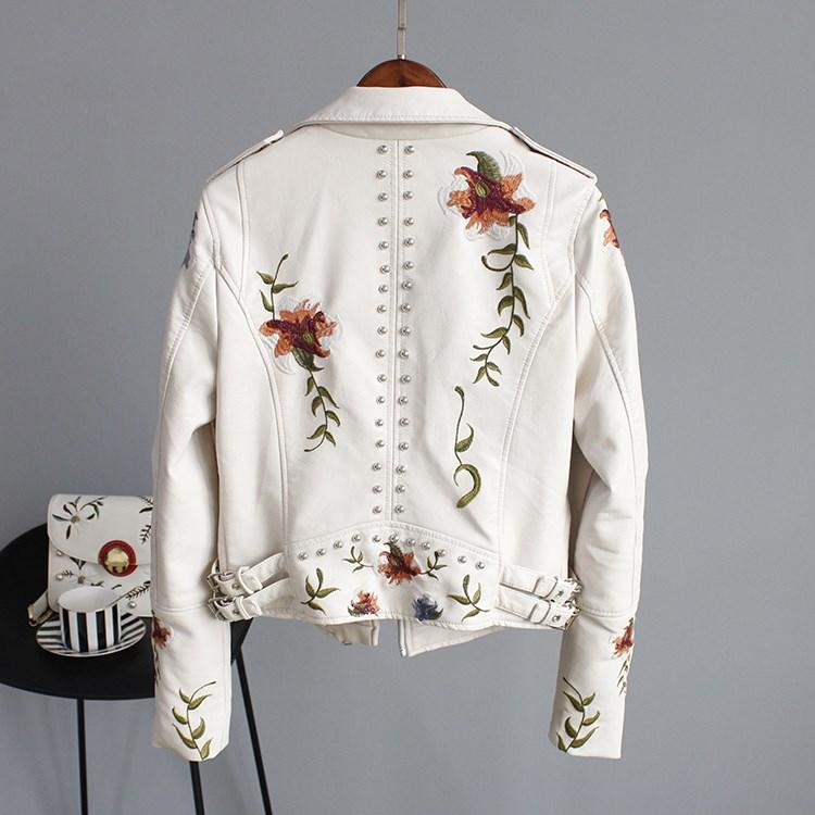 ENSHIA - TRENDY EMBROIDERED VEGAN LEATHER JACKET