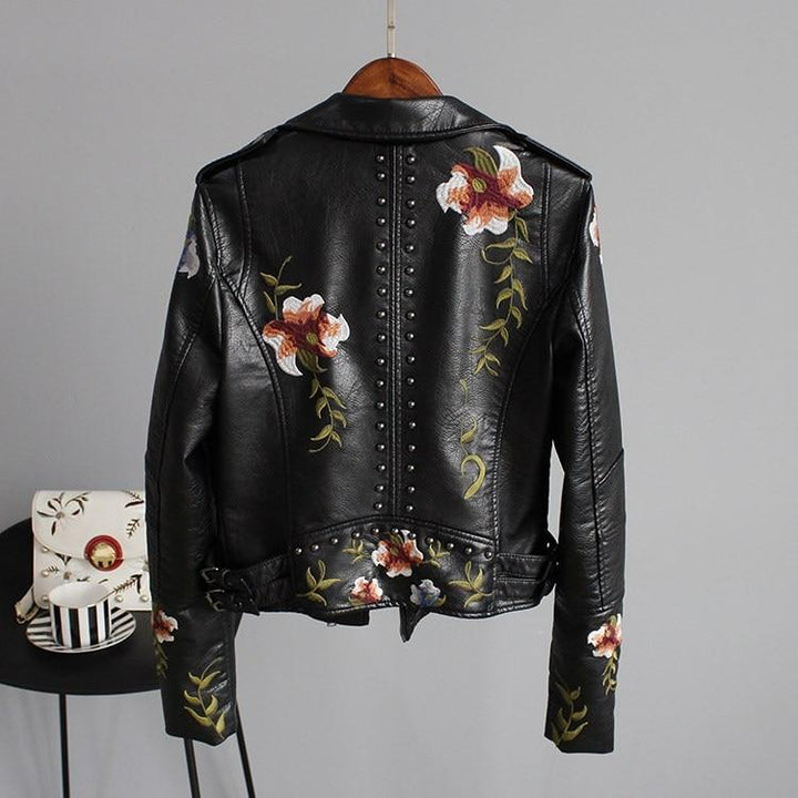 ENSHIA - TRENDY EMBROIDERED VEGAN LEATHER JACKET