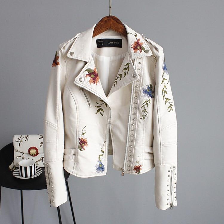 ENSHIA - TRENDY EMBROIDERED VEGAN LEATHER JACKET