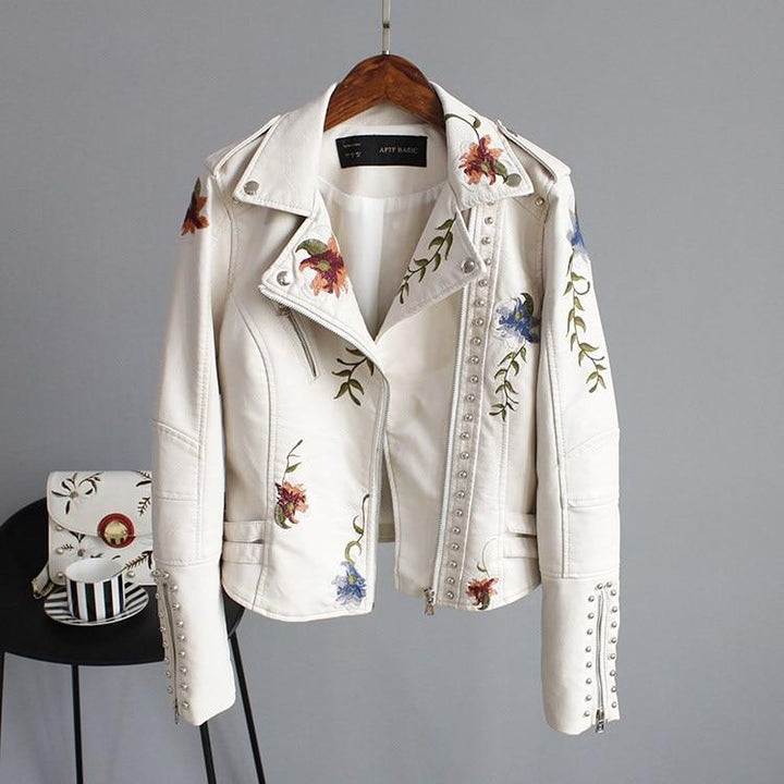 ENSHIA - TRENDY EMBROIDERED VEGAN LEATHER JACKET