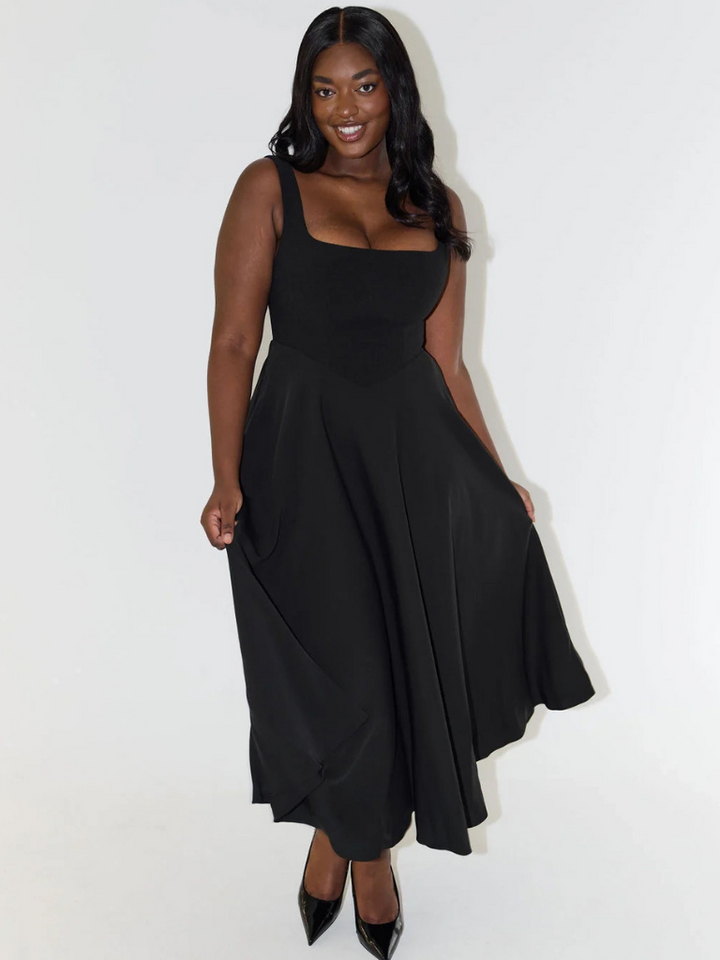 DINA - SLEEVELESS CORSET MIDI DRESS