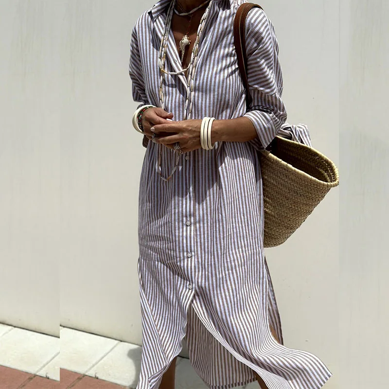 VENDELLA - CHIC STRIPED BUTTON-DOWN DRESS