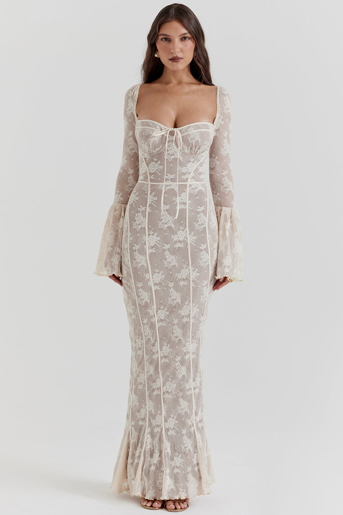 BREY - PLEATED DOTTED LACE GOWN