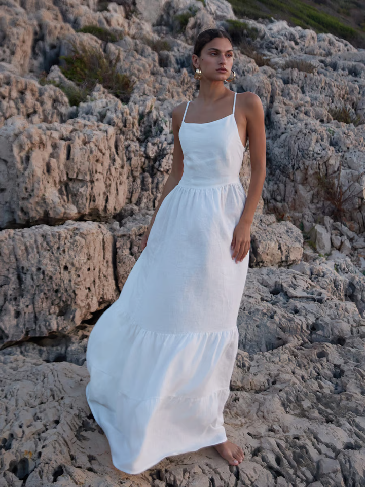 Sandi - Sexy backless with tie straps Maxi Dress