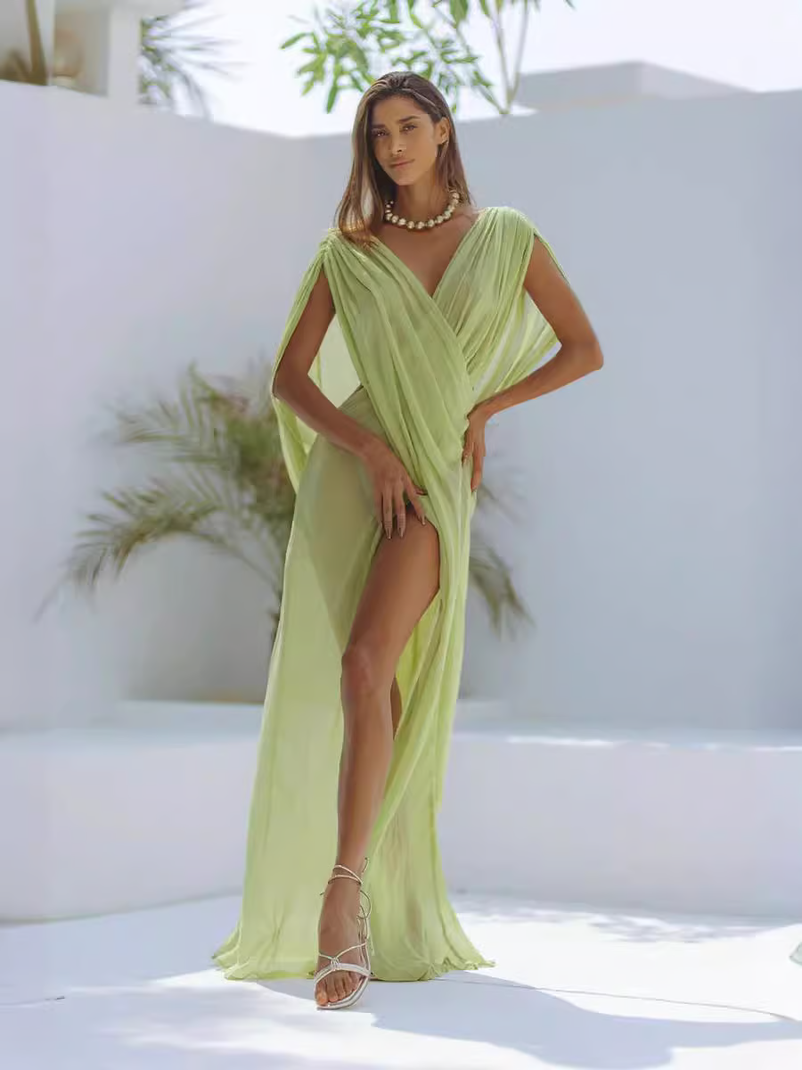 Jaya - Sexy, flowing, slightly sheer sleeveless vacationMaxi Dress
