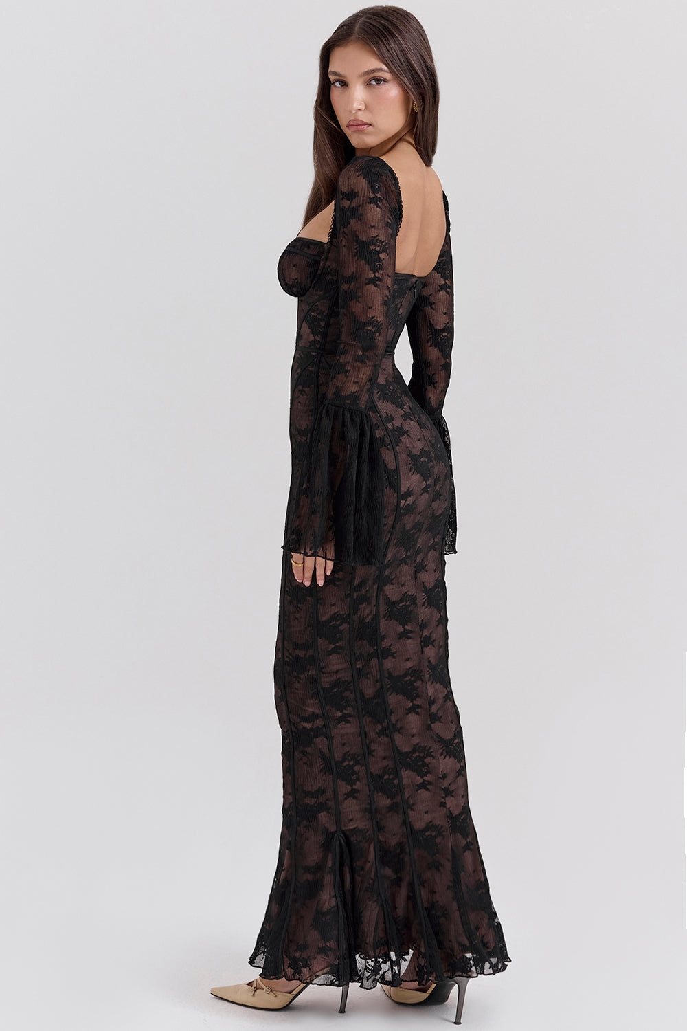BREY - PLEATED DOTTED LACE GOWN