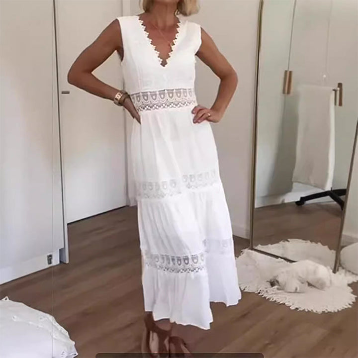 MISHA - V-NECK LACE-BACK MAXI DRESS