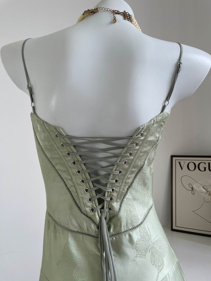 MELISSA - LACE UP FLORAL BACK MAXI GOWN