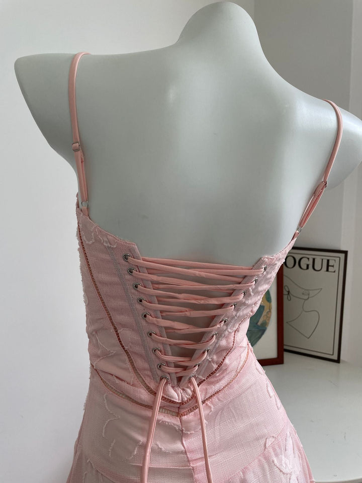 MELISSA - LACE UP FLORAL BACK MAXI GOWN