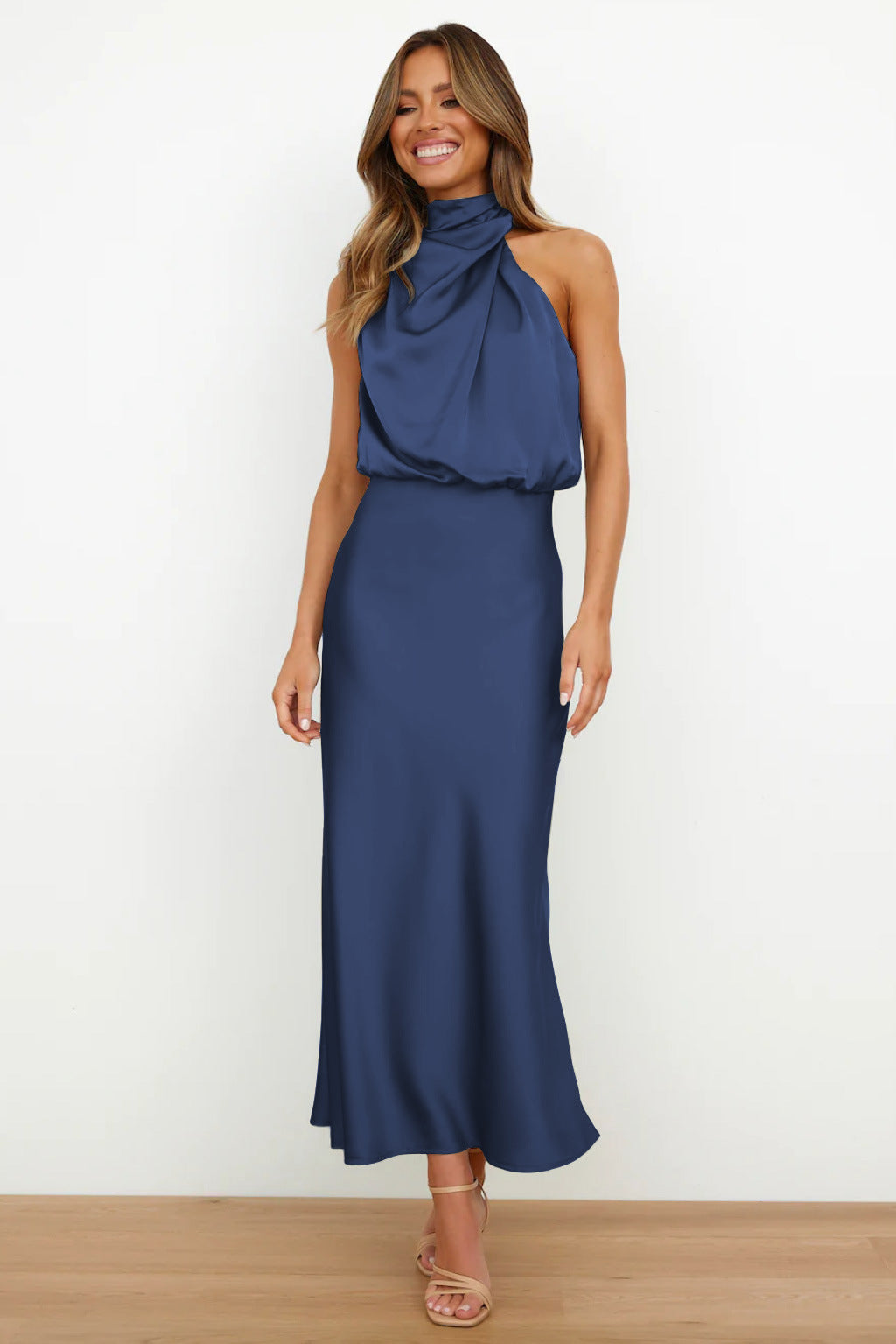 CAI - SATIN HALTERNECK MAXI DRESS