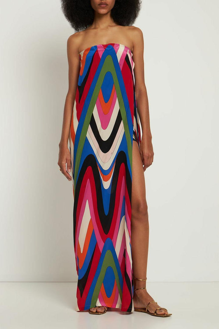 MARLEIGH - STRAPLESS PRINT MAXI DRESS WITH SLIT