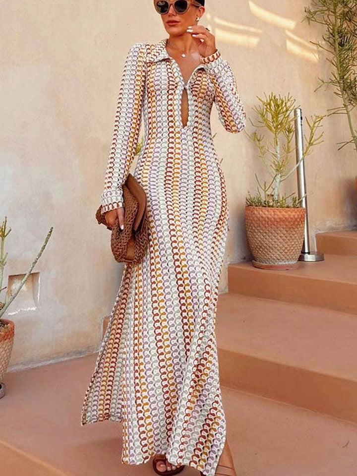 XANTHIA - STYLISH ELEGANCE MAXI V-NECK DRESS