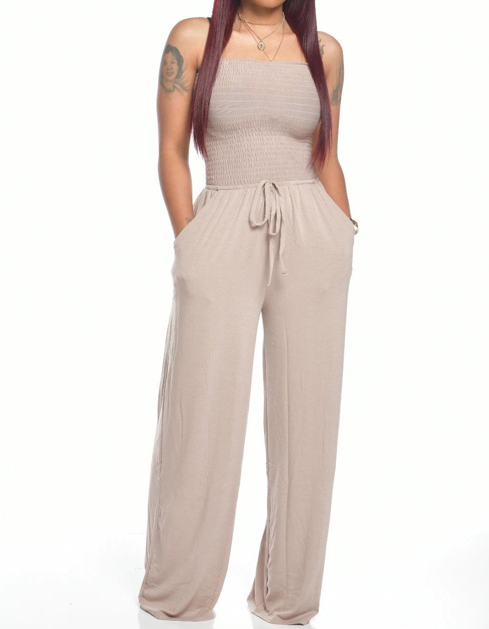 KEHLANI - CHIC STRAPLESS TIED WAIST JUMPSUIT