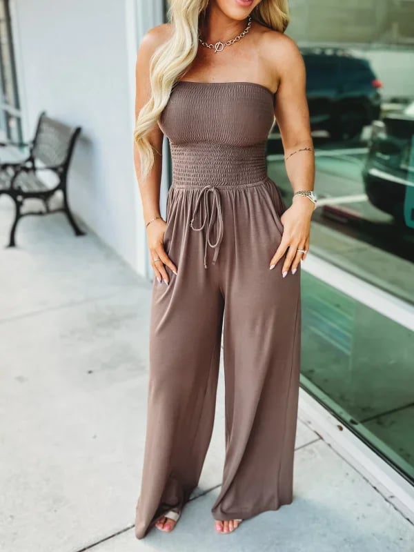 KEHLANI - CHIC STRAPLESS TIED WAIST JUMPSUIT