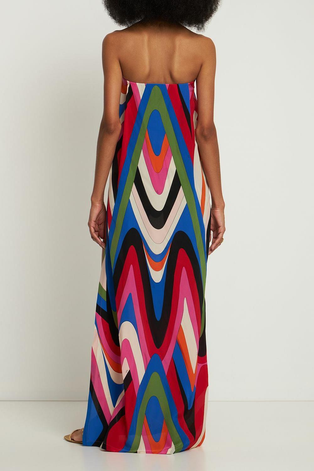 MARLEIGH - STRAPLESS PRINT MAXI DRESS WITH SLIT