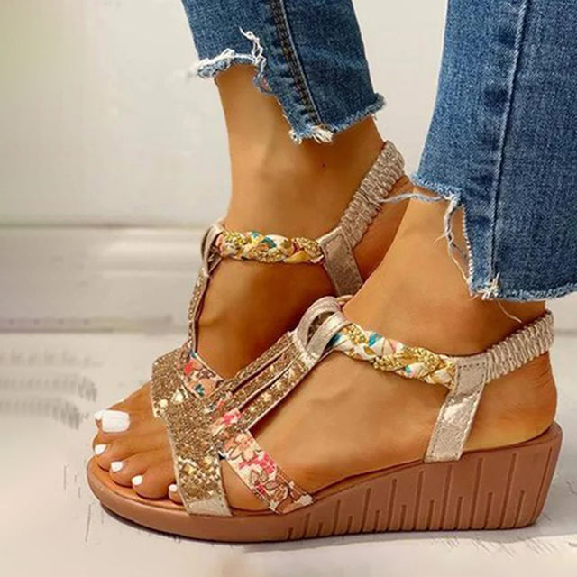 LINDY - ELEGANT WEDGE SANDALS WITH RHINESTONE DETAILS