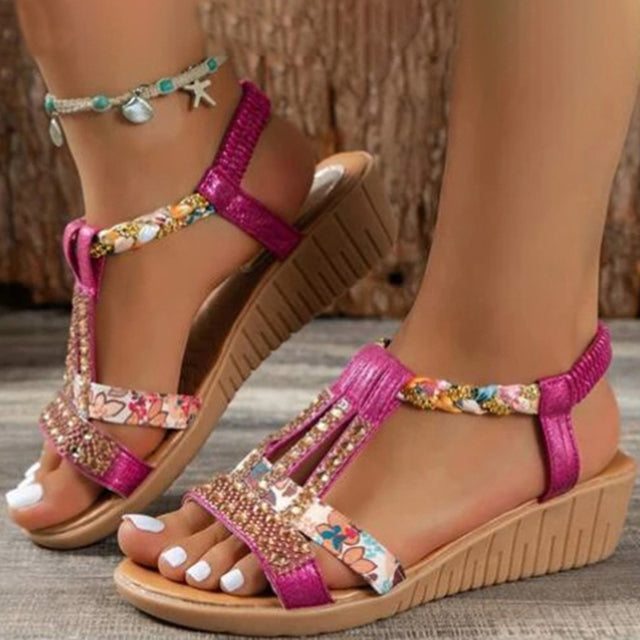 LINDY - ELEGANT WEDGE SANDALS WITH RHINESTONE DETAILS