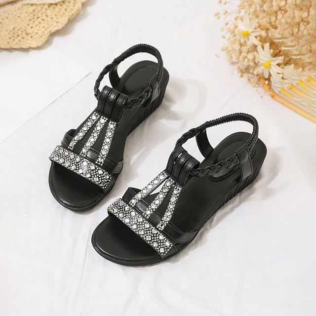 LINDY - ELEGANT WEDGE SANDALS WITH RHINESTONE DETAILS