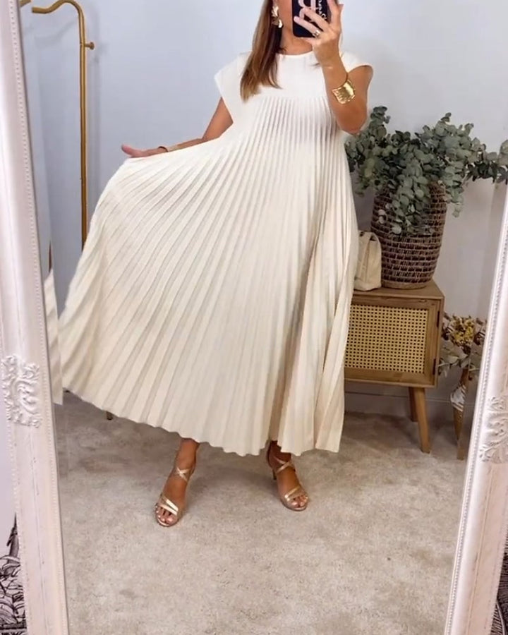 BARLEY - SHORT-SLEEVE PLEATED LONG DRESS