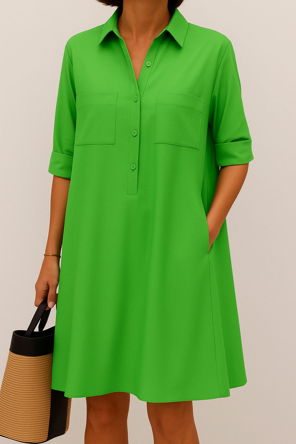 ALODIA - SOPHISTICATED LONG SLEEVE DRESS WITH POCKETS