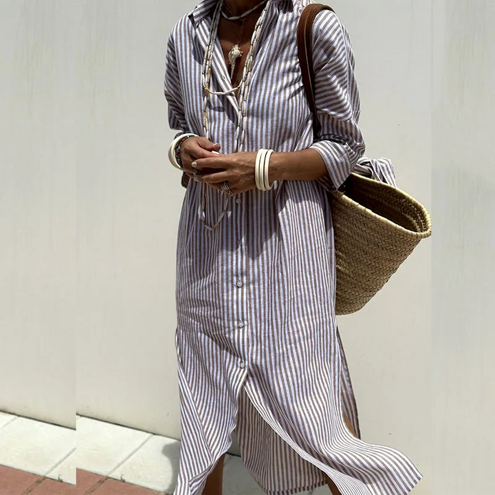 VENDELLA - CHIC STRIPED BUTTON-DOWN DRESS