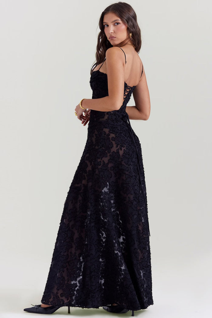 MELISSA - LACE UP FLORAL BACK MAXI GOWN