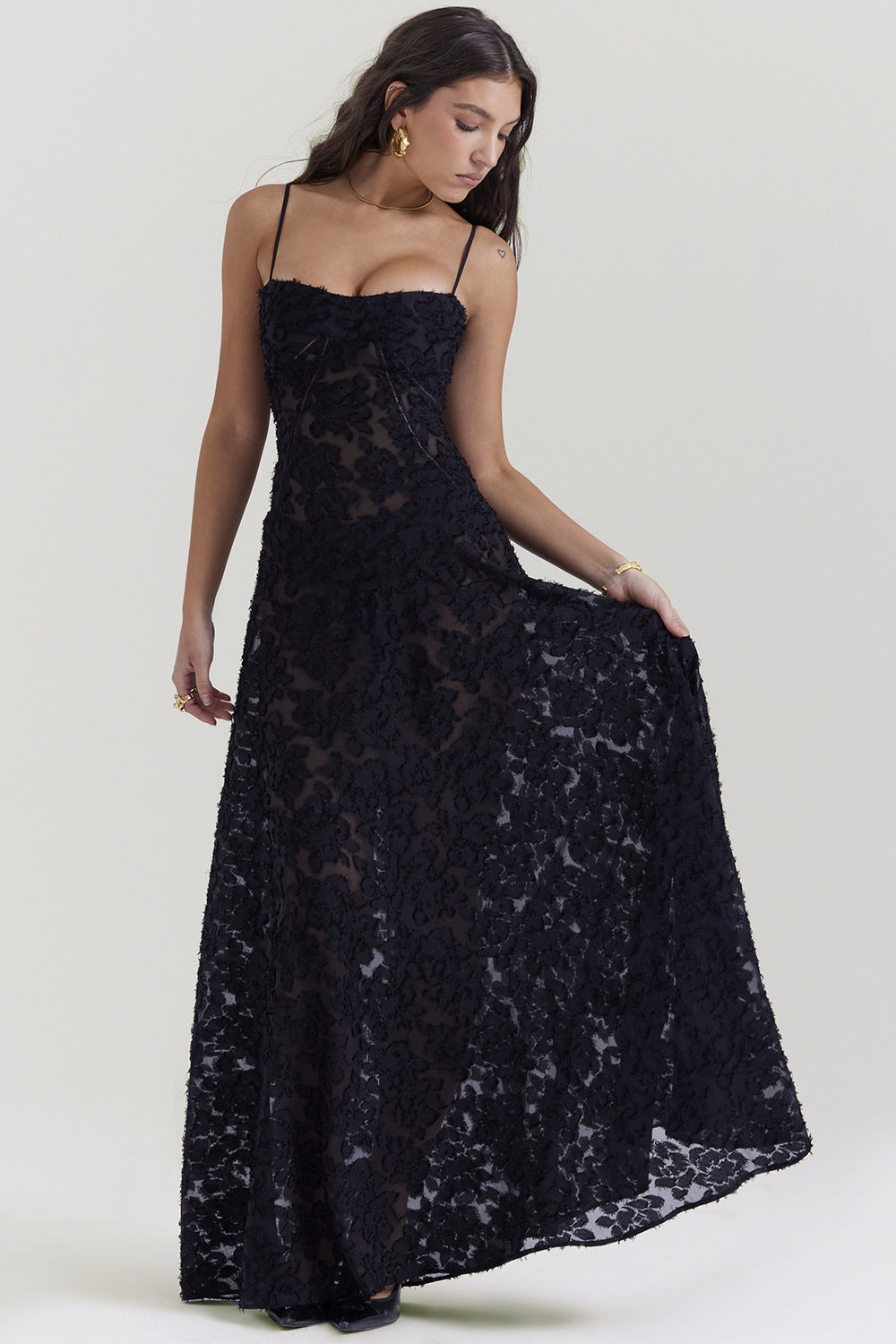 MELISSA - LACE UP FLORAL BACK MAXI GOWN