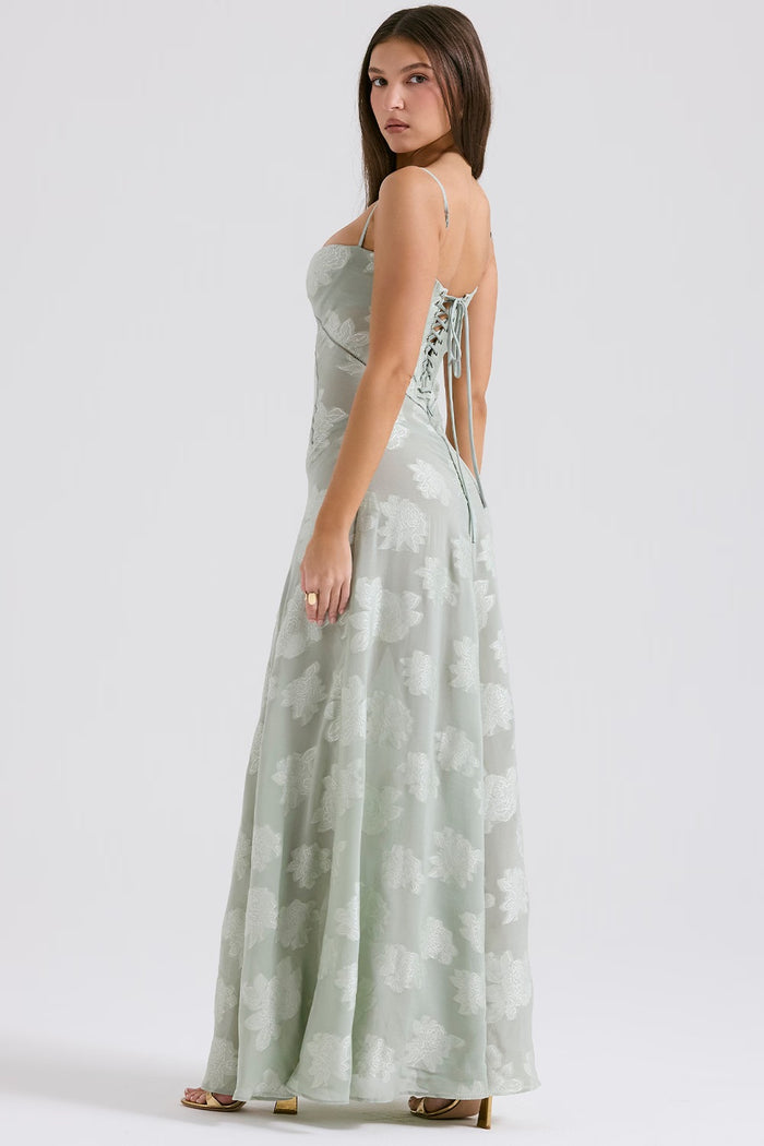 MELISSA - LACE UP FLORAL BACK MAXI GOWN