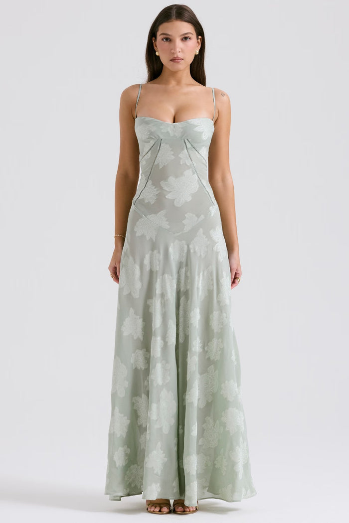 MELISSA - LACE UP FLORAL BACK MAXI GOWN