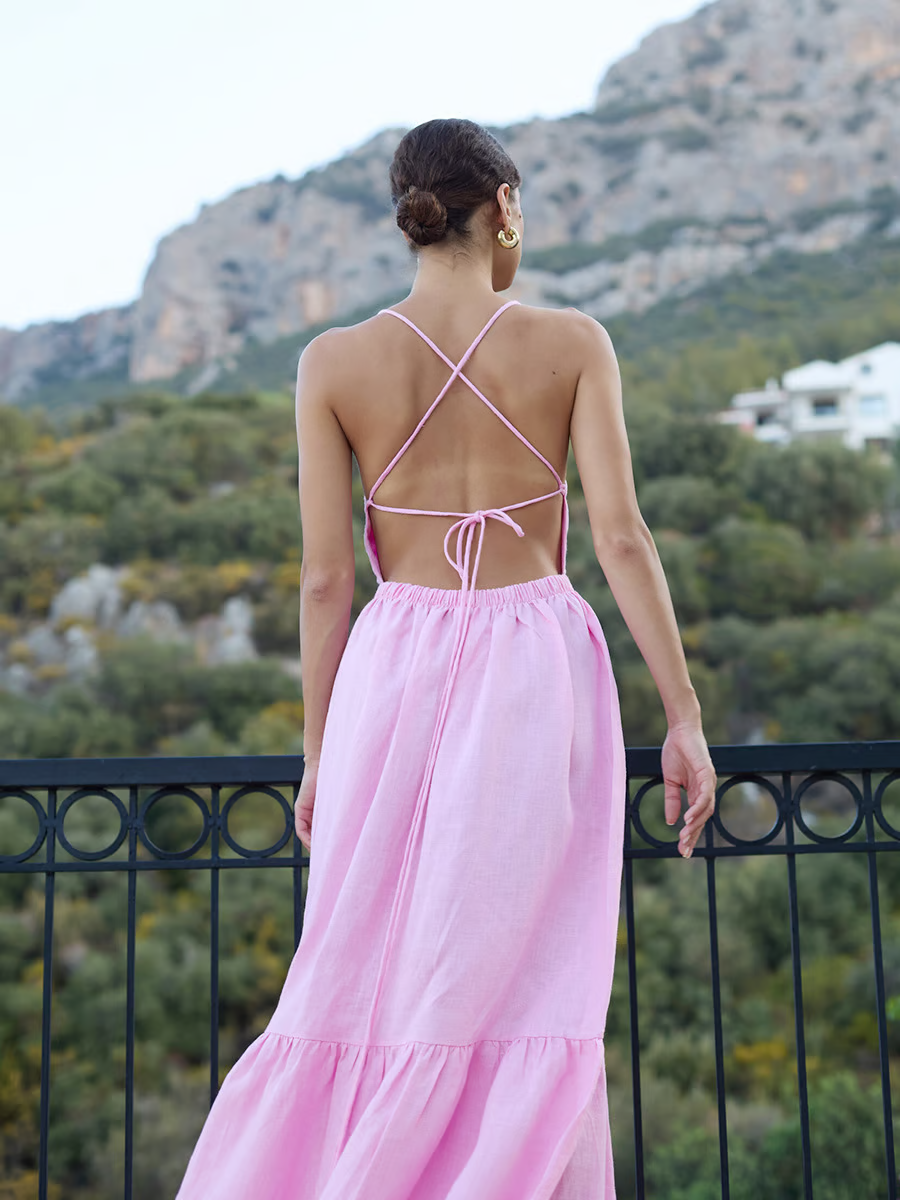 Sandi - Sexy backless with tie straps Maxi Dress