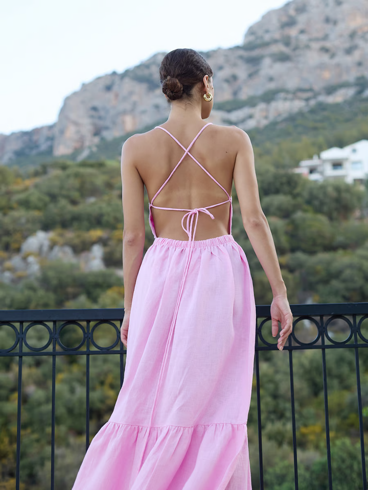 Sandi - Sexy backless with tie straps Maxi Dress