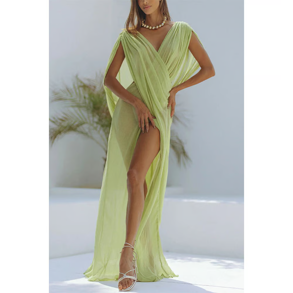 Jaya - Sexy, flowing, slightly sheer sleeveless vacationMaxi Dress