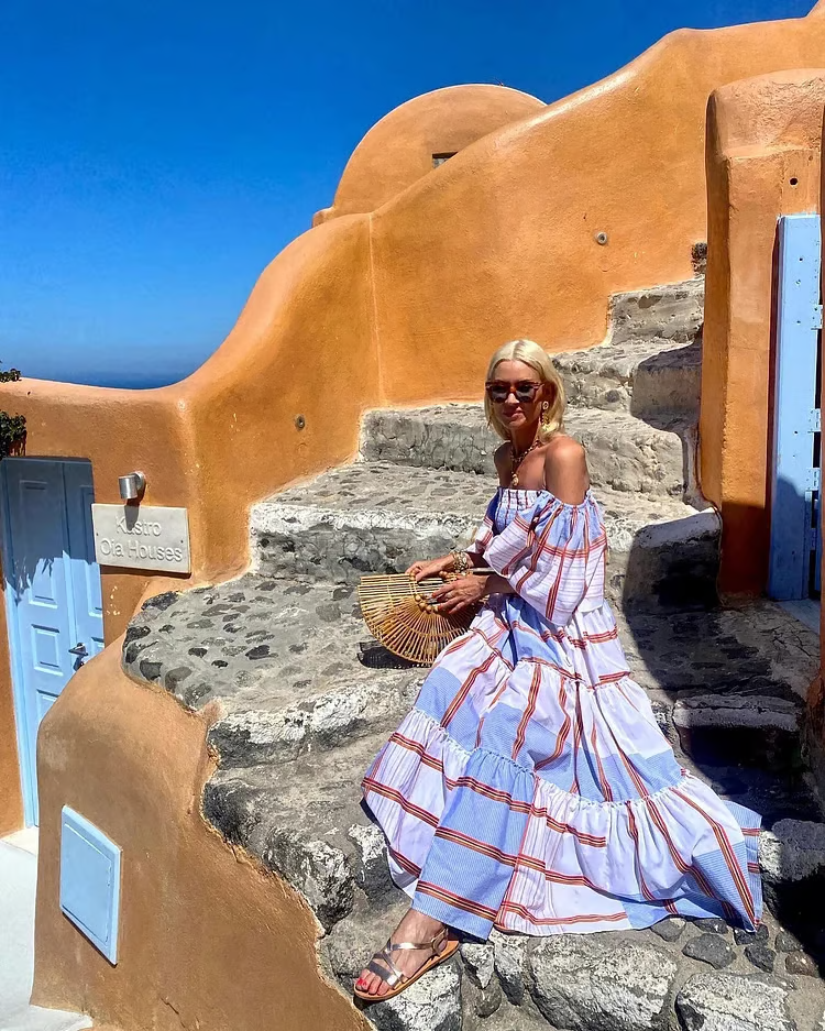 Lily - Bandeau Ruffle Striped Printed Maxi Dress