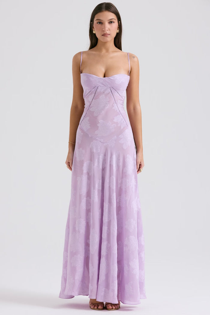 MELISSA - LACE UP FLORAL BACK MAXI GOWN