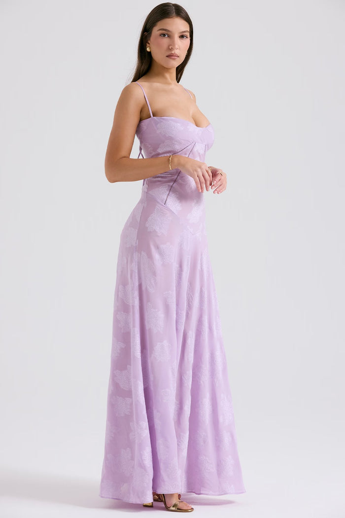 MELISSA - LACE UP FLORAL BACK MAXI GOWN