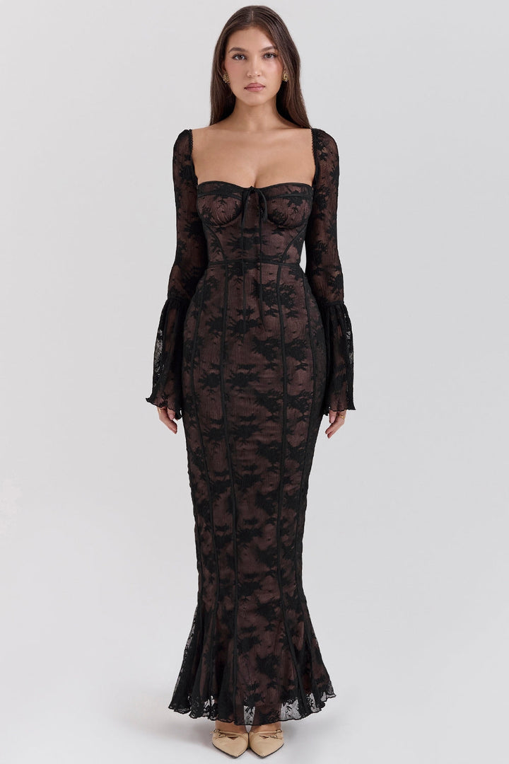 BREY - PLEATED DOTTED LACE GOWN
