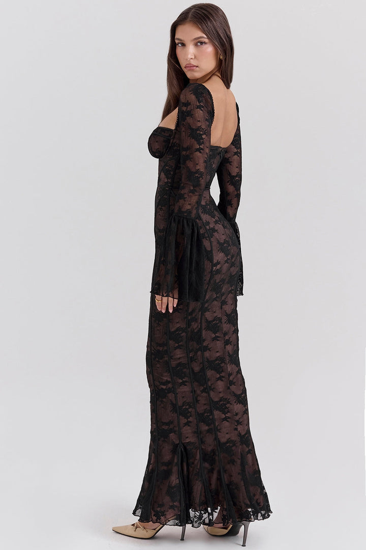BREY - PLEATED DOTTED LACE GOWN