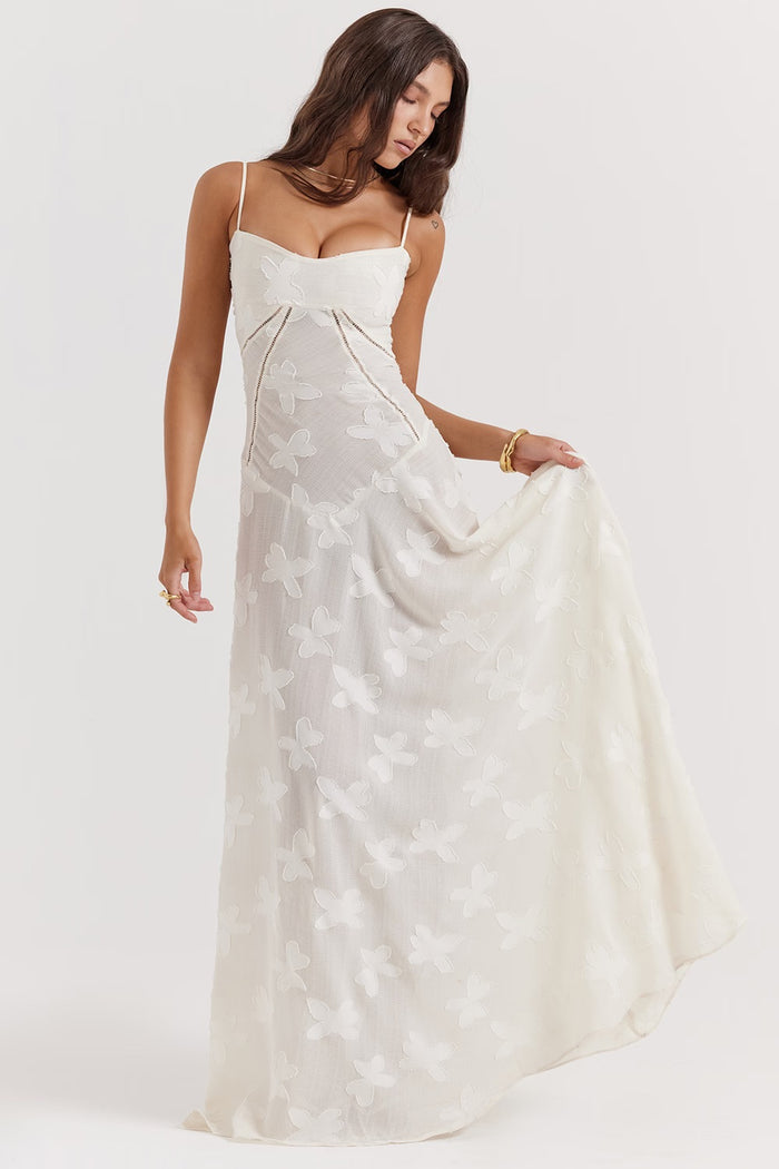 MELISSA - LACE UP FLORAL BACK MAXI GOWN