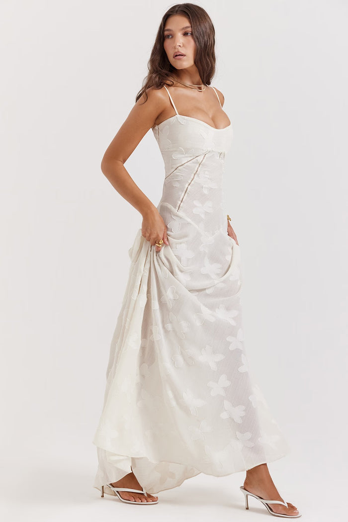 MELISSA - LACE UP FLORAL BACK MAXI GOWN