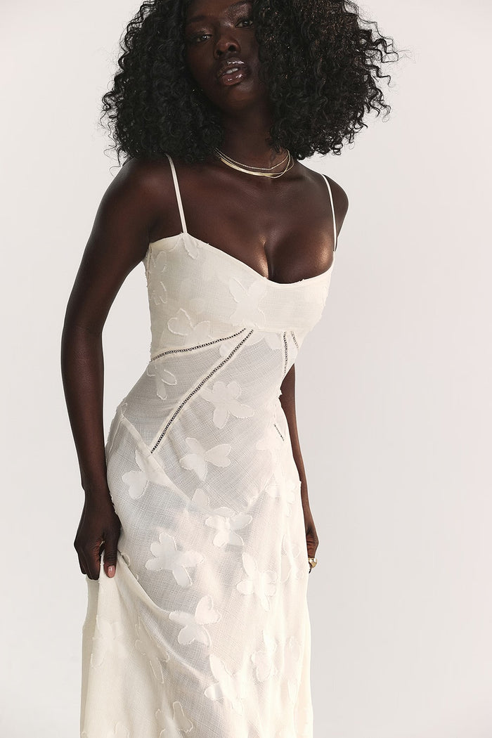 MELISSA - LACE UP FLORAL BACK MAXI GOWN